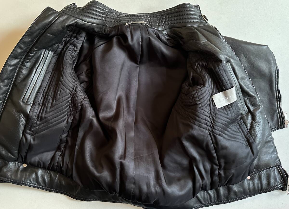 Dior HOMME 04AW フロントVパネルライダースレザーブルゾン46美品