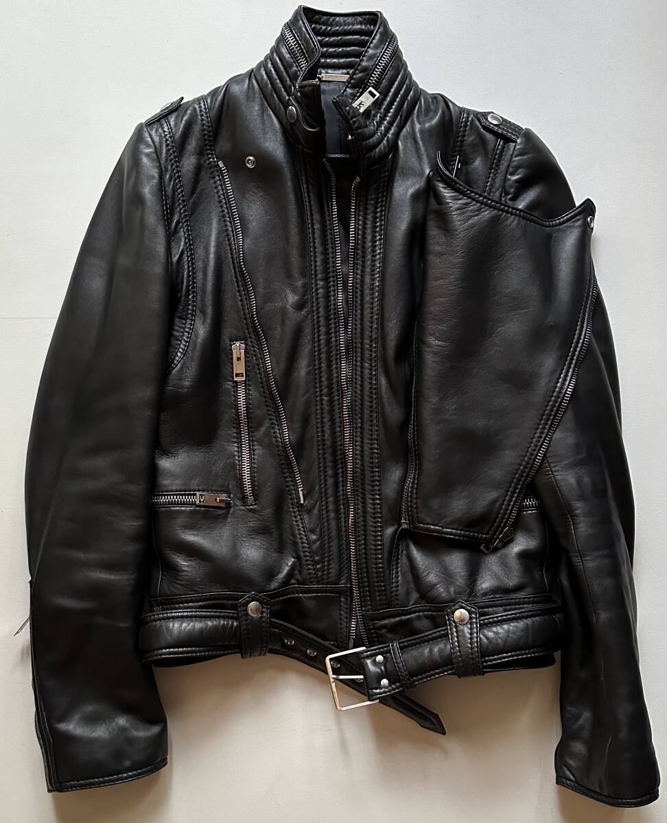 Dior HOMME 04AW フロントVパネルライダースレザーブルゾン46美品