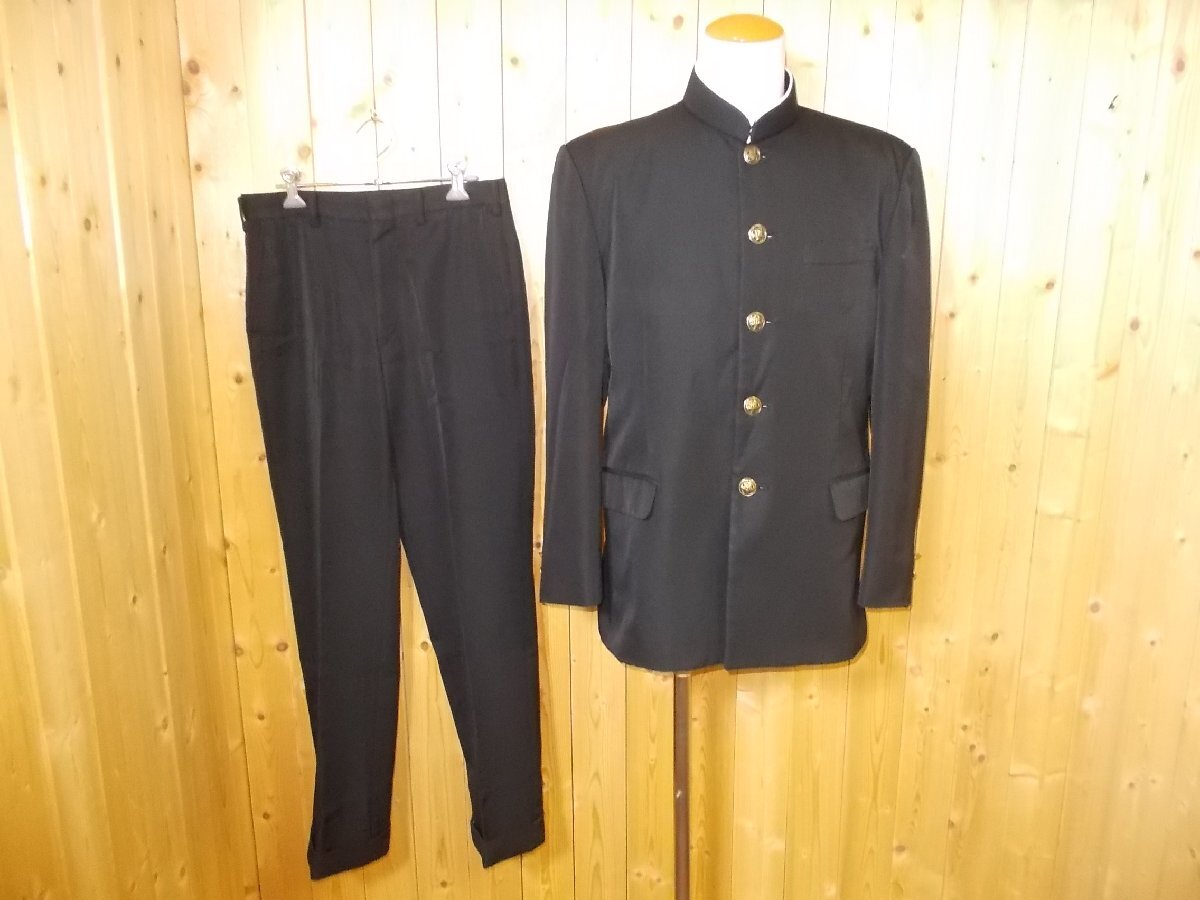 ◆男子中学 高校 学生制服 セットアップ◆標準型学生服 ブラック サイズ175A/w73 桜ボタン 学ラン スラックスパンツ