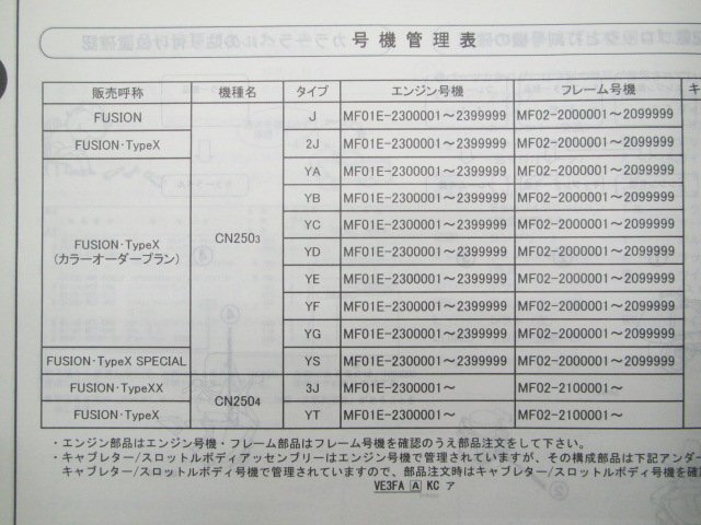  Fusion модель X XX SP список запасных частей 3 версия Honda стандартный б/у мотоцикл сервисная книжка MF02-200 210 MG техосмотр "shaken" каталог запчастей 