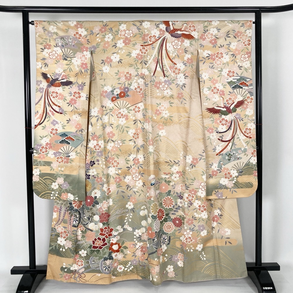 【値下げ】振袖 刺繍 金糸 金彩 流水に花模様 花車 鳳凰 宝尽くし 成人式 晴れ着 身丈158.5cm 裄丈61.5cm y194-3041579【Y商品】和装 着物