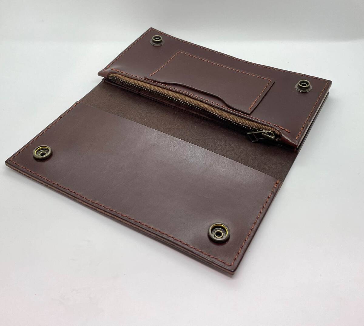 ＜ハンドメイド＞２つ折り 長財布 オイルレザーｘヌメ革 ブラウン 茶色_画像5