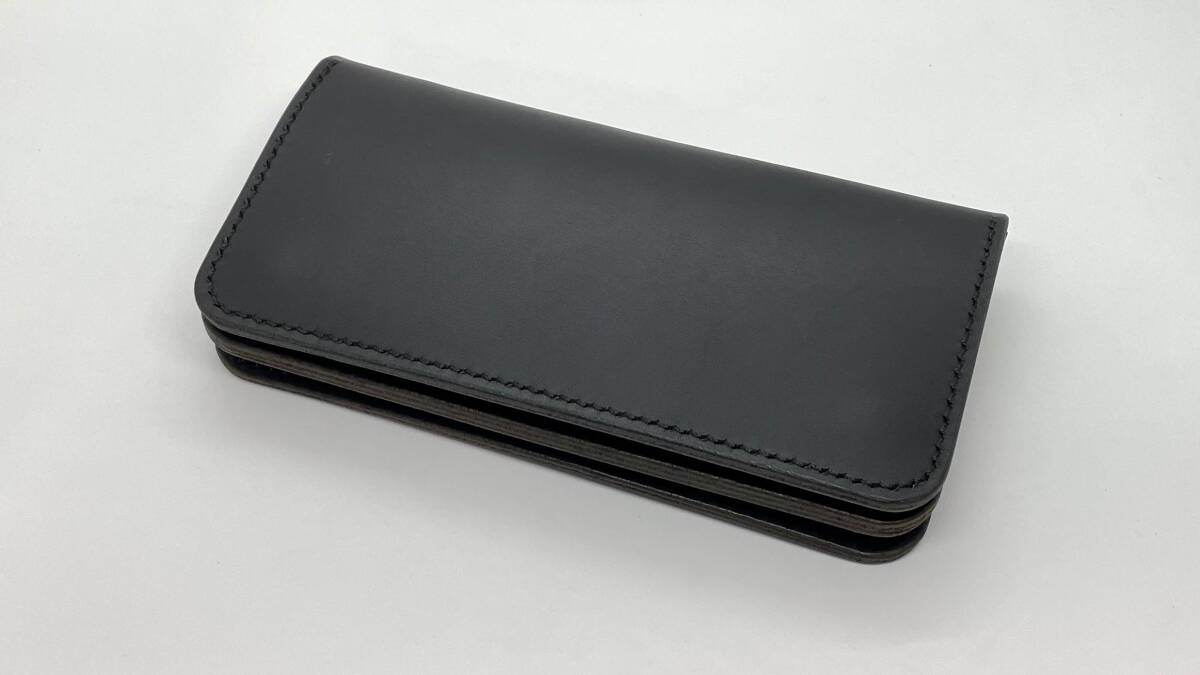 【ハンドメイド】２つ折り　長財布　黒　コンビ鞣しレザー　ヘビタンレザー　　_画像3