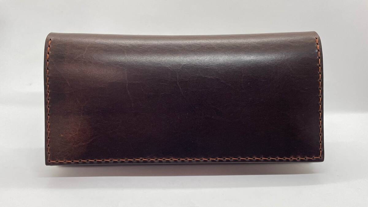 ＜ハンドメイド＞２つ折り 長財布 オイルレザーｘヌメ革 ブラウン 茶色_画像1