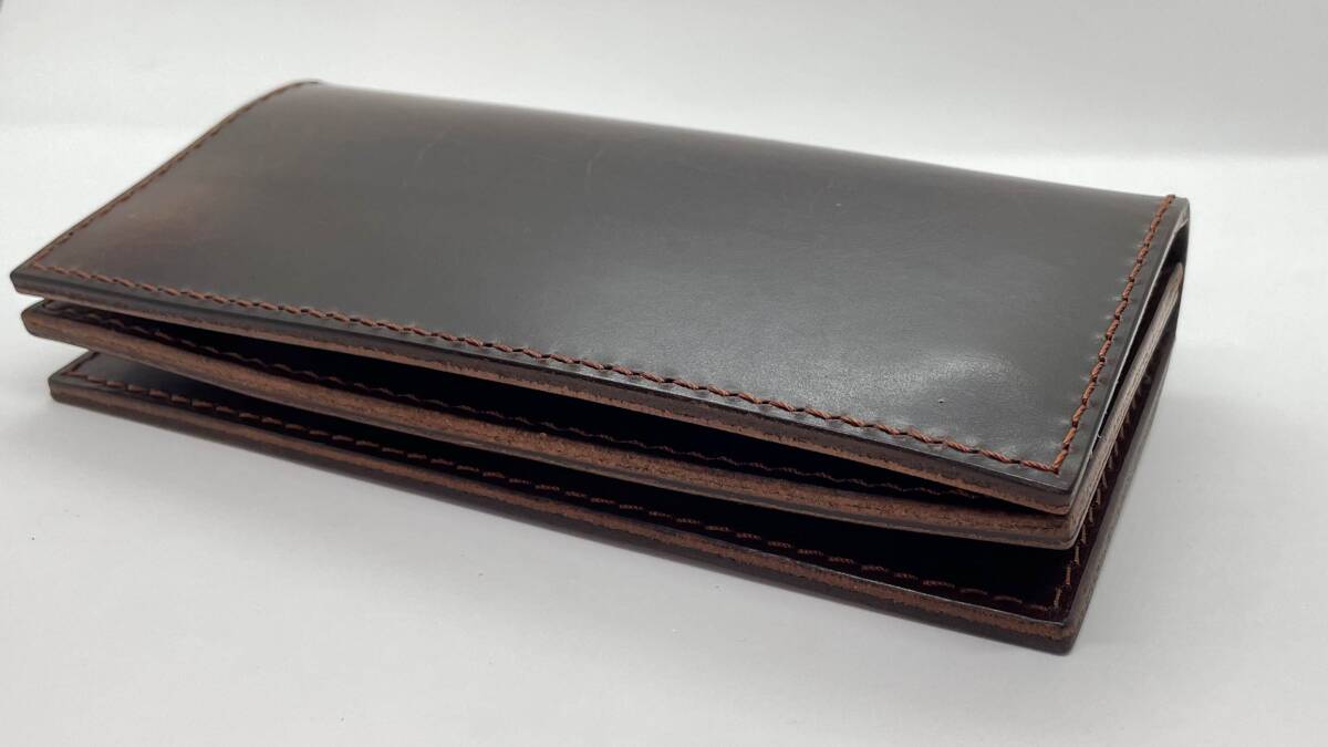 ＜ハンドメイド＞２つ折り 長財布 オイルレザーｘヌメ革 ブラウン 茶色_画像3