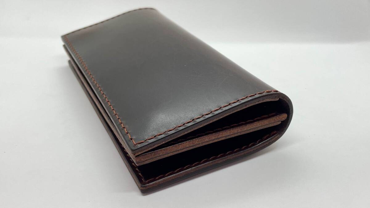 ＜ハンドメイド＞２つ折り 長財布 オイルレザーｘヌメ革 ブラウン 茶色_画像4