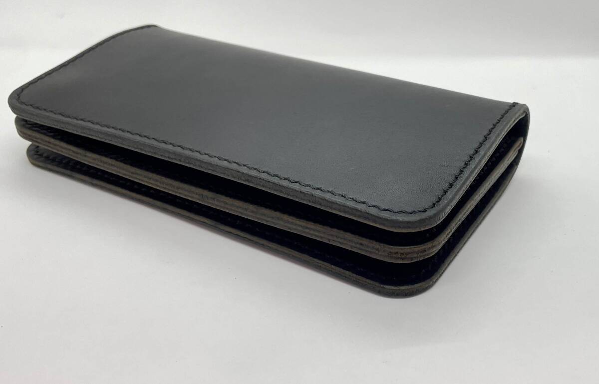 【ハンドメイド】２つ折り　長財布　黒　コンビ鞣しレザー　ヘビタンレザー　　_画像6