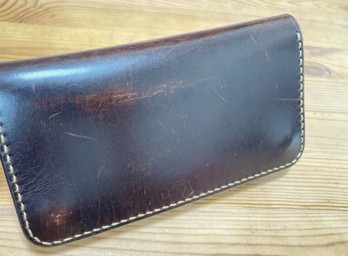 ＜ハンドメイド＞２つ折り 長財布 オイルレザーｘヌメ革 ブラウン 茶色_画像8