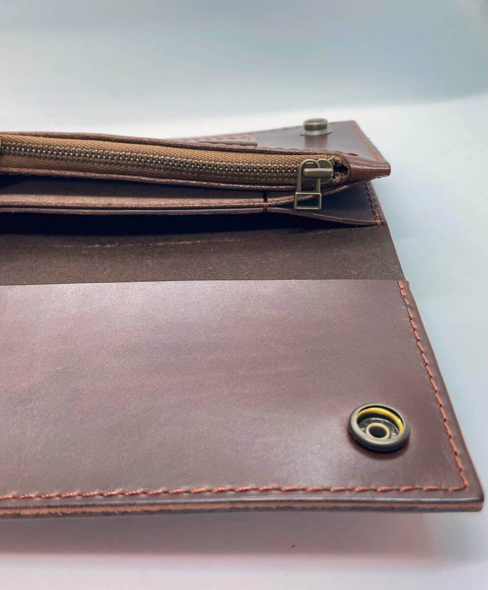 ＜ハンドメイド＞２つ折り 長財布 オイルレザーｘヌメ革 ブラウン 茶色_画像6
