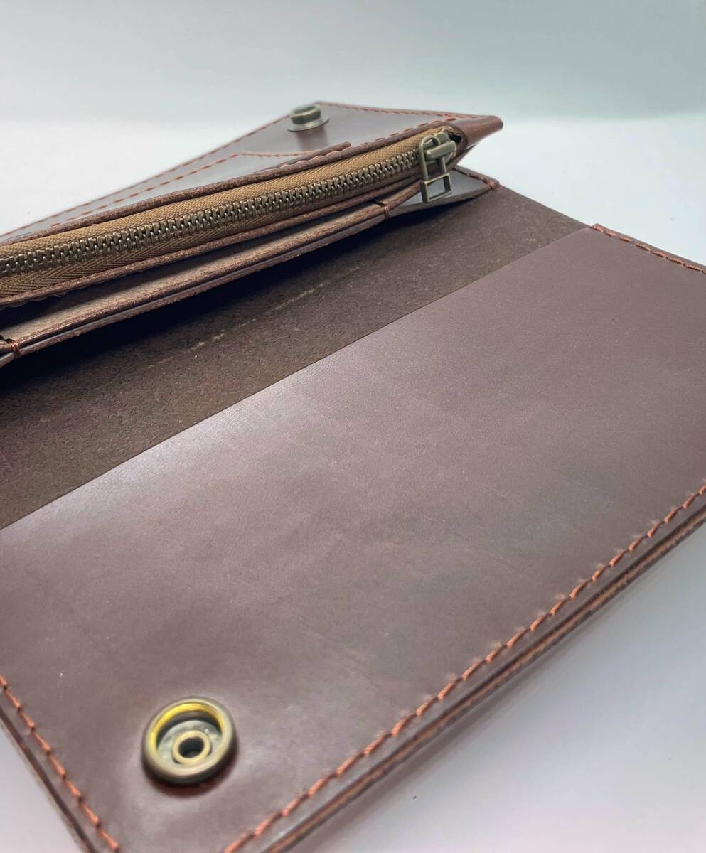 ＜ハンドメイド＞２つ折り 長財布 オイルレザーｘヌメ革 ブラウン 茶色_画像7