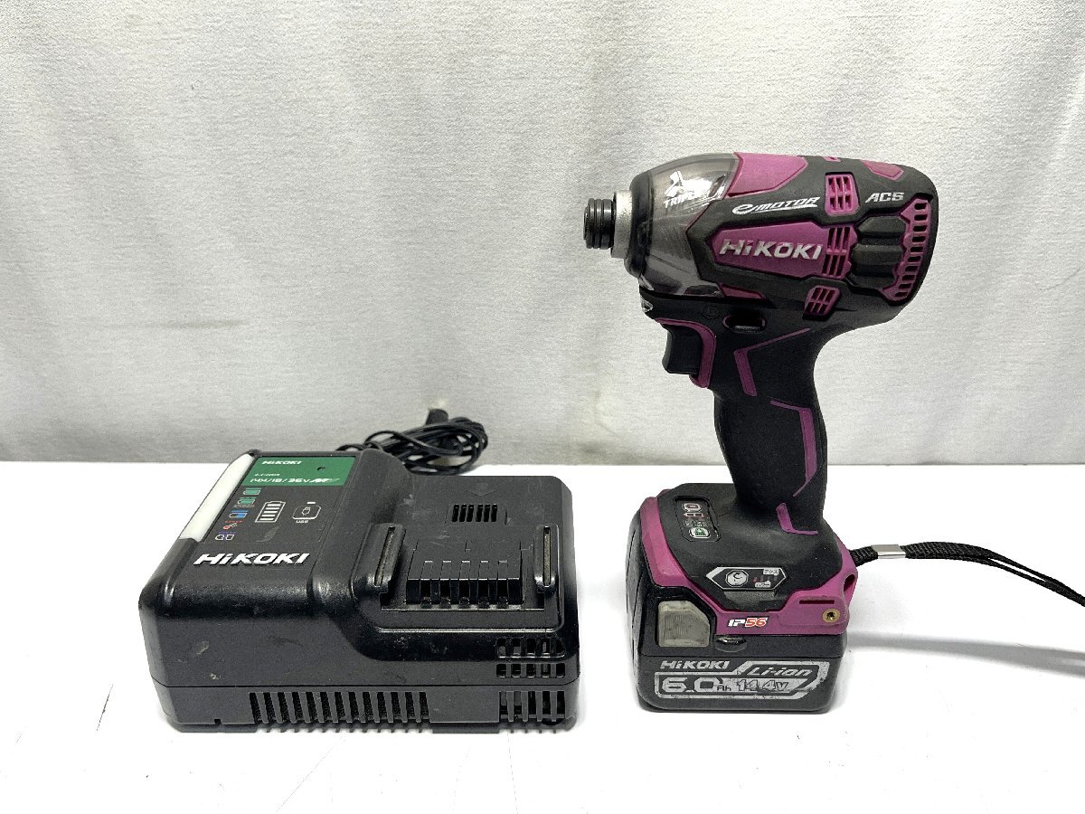▽HiKOKI ハイコーキ コードレスインパクトドライバ DC14.4V 6.0Ah 蓄電池×1個 充電器付き 中古・簡単な動作確認のみ▽012283