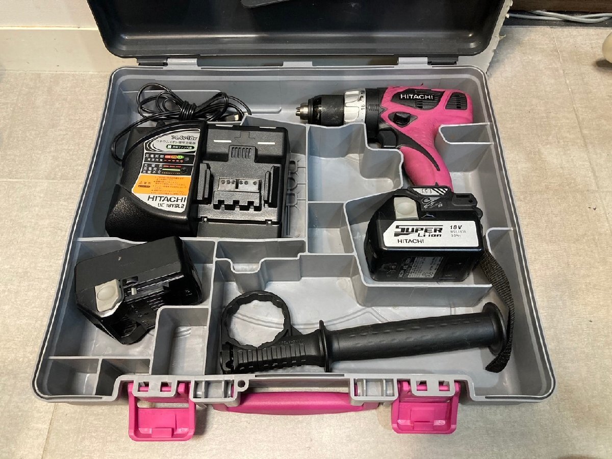 ◆HITACHI 日立 コードレスドライバドリル DS18DBL 充電器,バッテリー×1 ケース付属 電動工具 中古◆13533