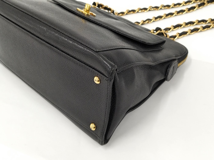 CHANEL チェーン ショルダーバッグ ココマーク ターンロック レザー ブラック