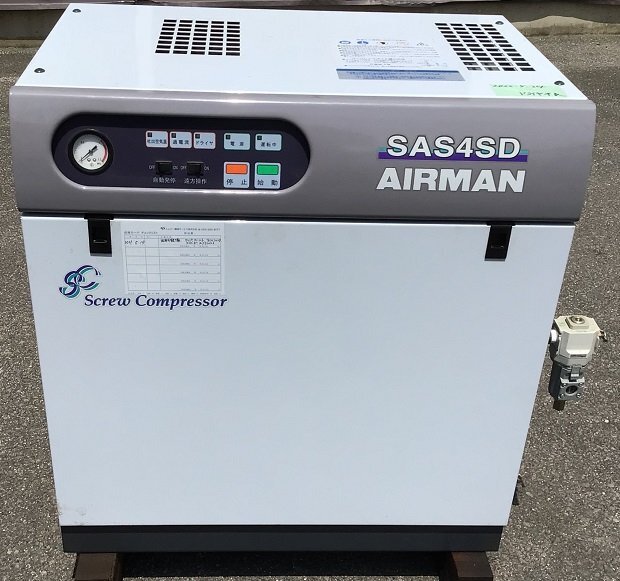 中古　SAS4SD-58　北越工業　AIRMAN　スクリュー　エアー　コンプレッサー　3.7 Kw　モーター　単相　200V 50Hz