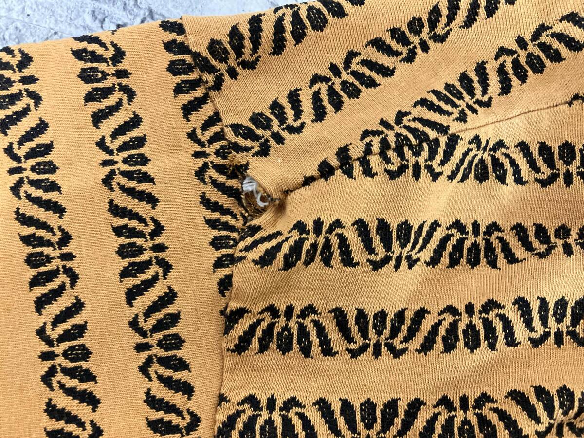 STUSSY ステューシー 80s 黒タグ USA制 ジャガードTシャツ 半袖Tシャツ 総柄 サイズL オレンジ 店舗受取可