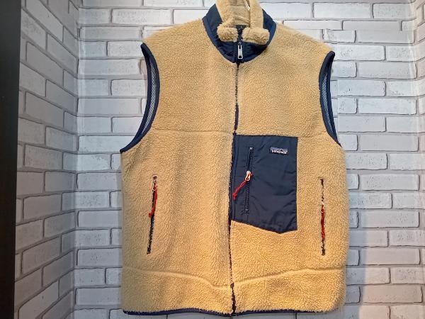 Patagonia パタゴニア 23044 ベージュ ネイビー レッド RETRO X VEST USA製 フリース ベスト メンズ
