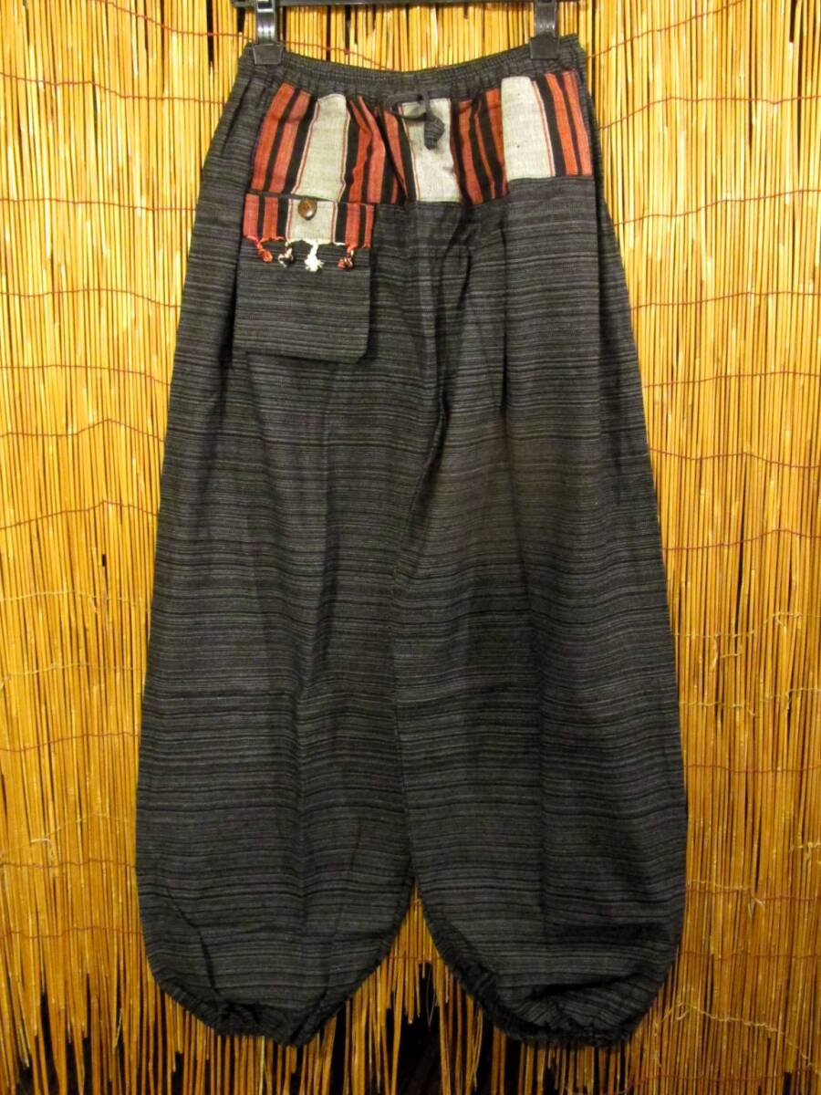 【送料込み／半額ＳＡＬＥ】新品 男女兼用 織りコットン素材+ナガ族 ふんわり アラジンパンツ エスニック アジアン ヨガ ダンス MAJAM