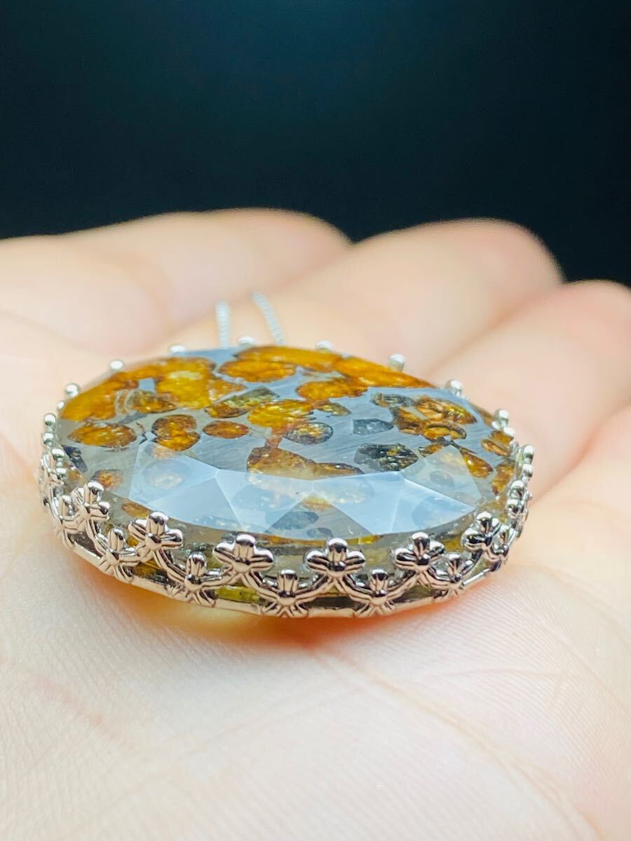 鑑別書付き パラサイト隕石 32.5㍉ 隕石 石鉄隕石 ネックレス