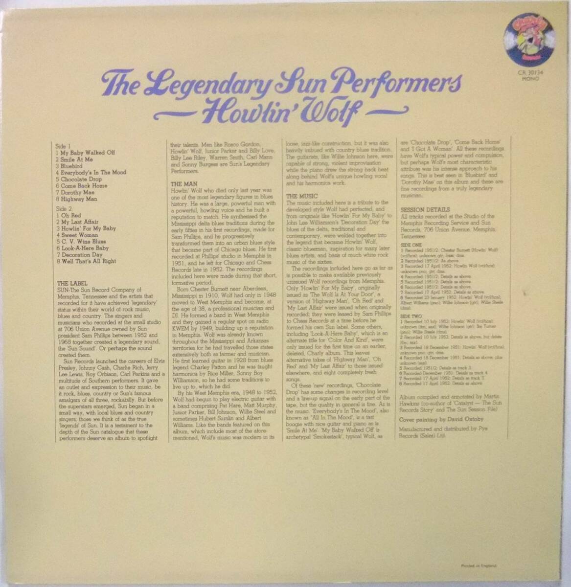 Howlin' Wolf / The Legendary Sun Performers / '77UK Charly Records / Compilation
