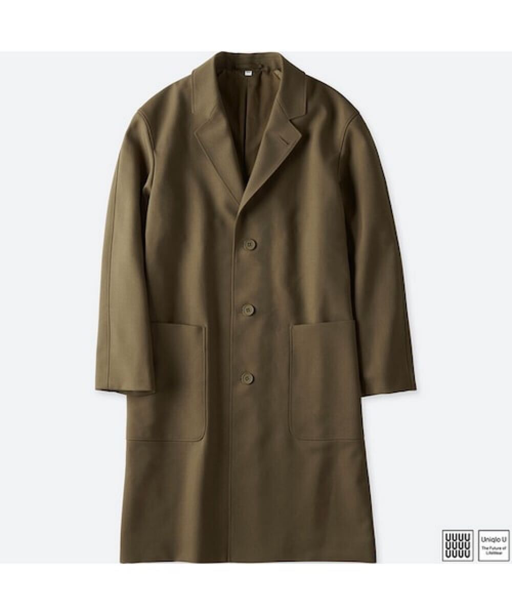 美品 ボタン袖丈改良済み UNIQLO U オーバーサイズ チェスターコート M ウールブレンド キャメル ロングコート