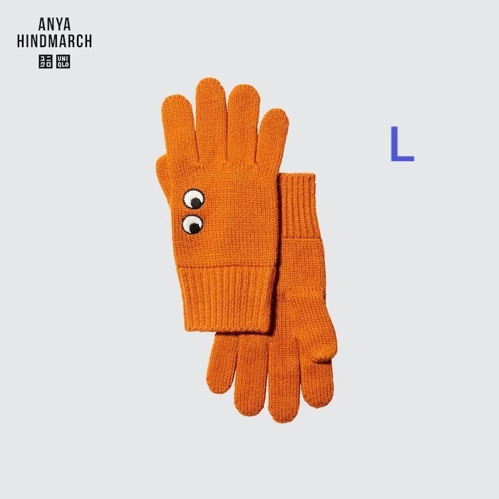 ANYA HINDMARCH アニヤ・ハインドマーチ UNIQLO ユニクロ コラボ 限定 未使用 ヒートテック ニット グローブ 手袋 L オレンジ タグ付