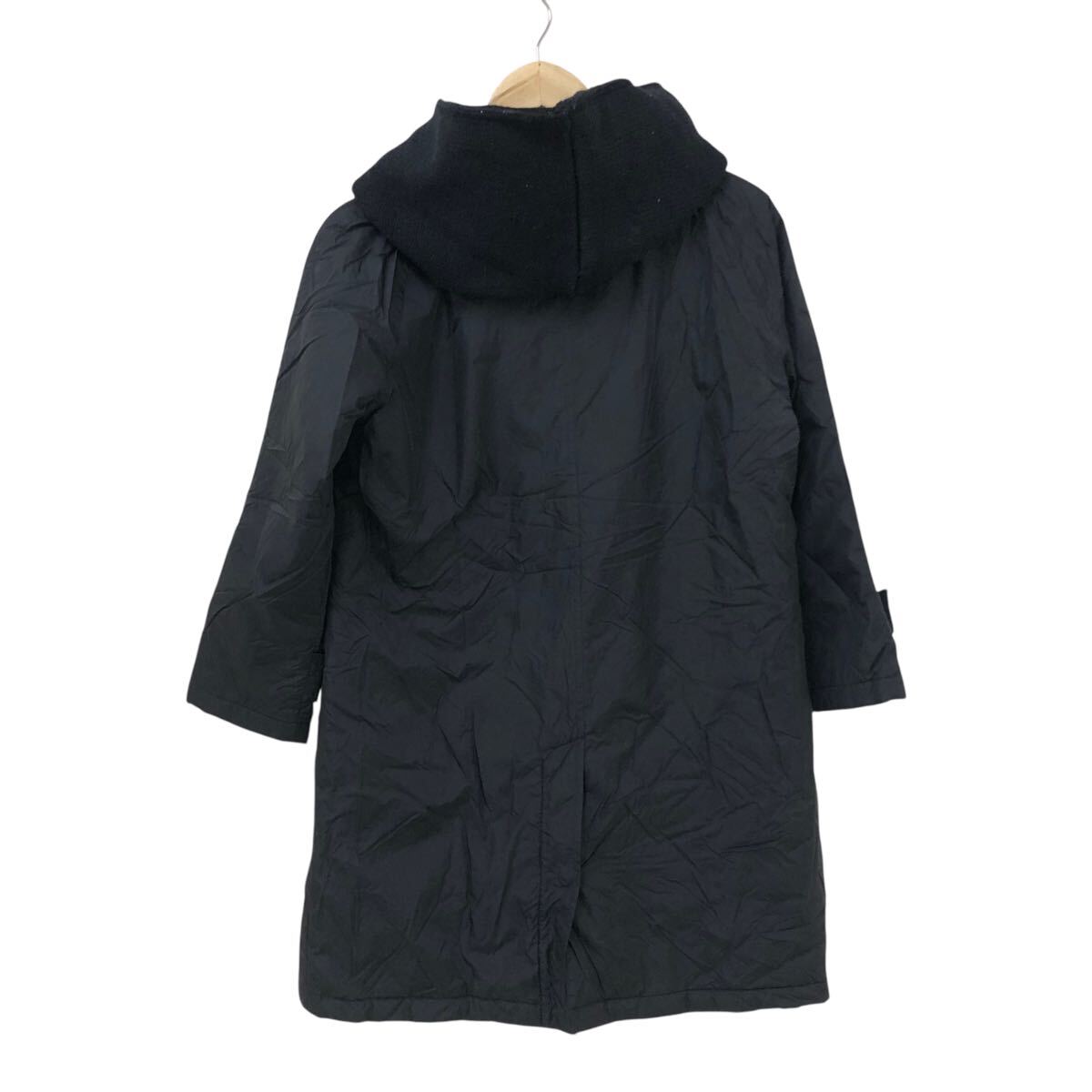 Nm273-80 johnbull ジョンブル 中わた コート ダブルブレスト フード 上著 羽織り アウター 異素材 ニット ブラック 黒 レディース S