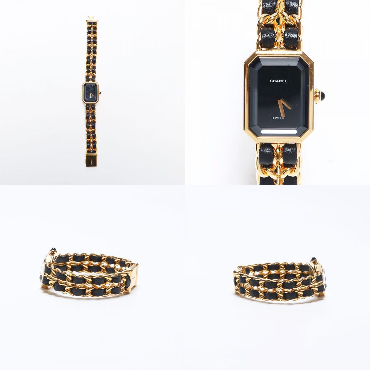 シャネル CHANEL 腕時(shí)計(jì) プリミエールL 起動(dòng)品 黒文字盤(pán) 20mm ブラック ゴールド
