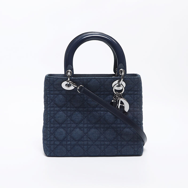 クリスチャンディオール Christian Dior ハンドバッグ チャーム レディーディオール シルバー金具 ブルー