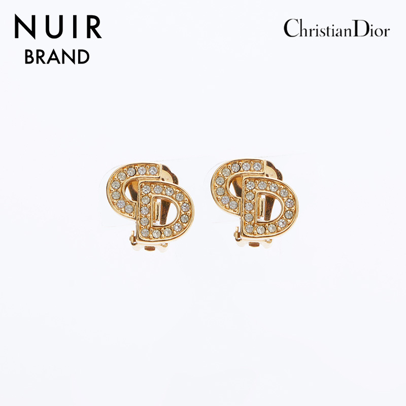 クリスチャンディオール Christian Dior イヤリング ロゴ ラインストーン ゴールド