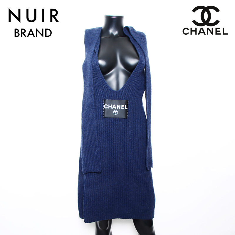 シャネル CHANEL ワンピース 08C カシミア Size:36 2008年 ノースリーブ ネイビー