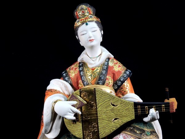 梶原正二/「弁財天/弁才天/辯才天女」/博多人形/高:約39cm/木札 梶原正二/「弁財天/弁才天/辯才天女」/博多人形/高:約39cm/木札
