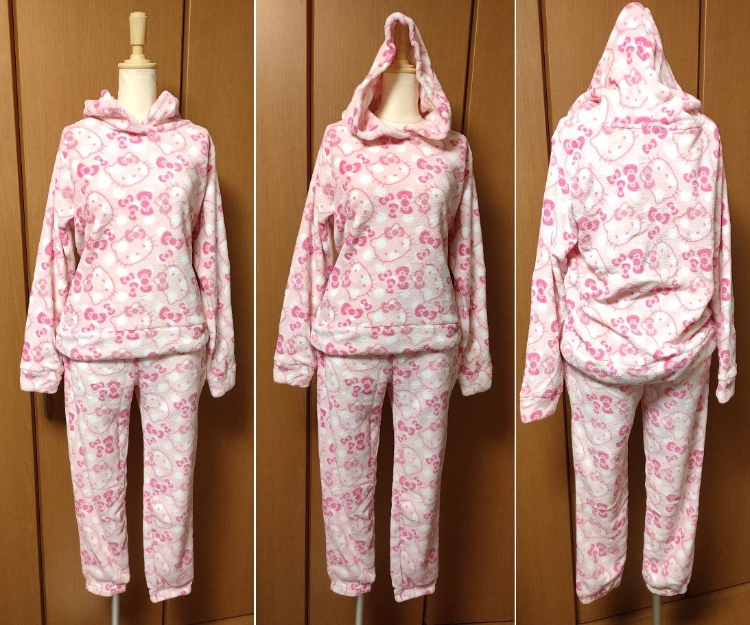 【上下フルセット】＊激レア＊2018年＊未使用＊HELLO KITTY＊ハローキティ＊ルームウェア＆巾着＊大人＊Mサイズ＊もふもふで可愛い！
