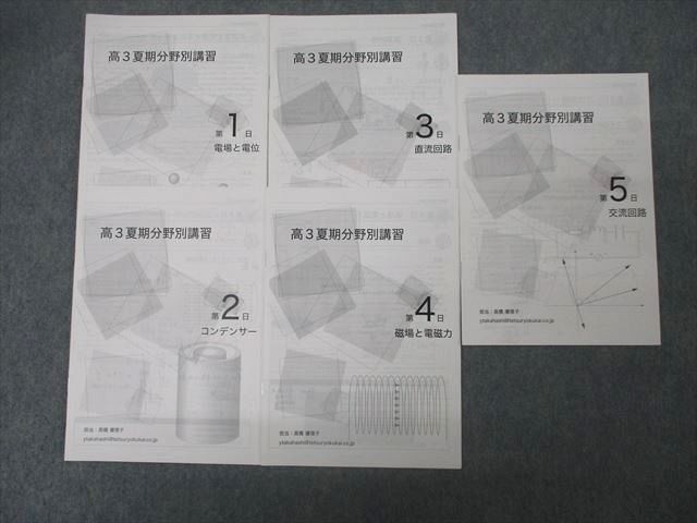 早割航空券 QF01-002 鉄緑会 高3夏期分野別講習 第1~5日 電場と電位/コンデンサー/直流回路等高橋優理子講師の解説プリントセット2022 09s0D 理科