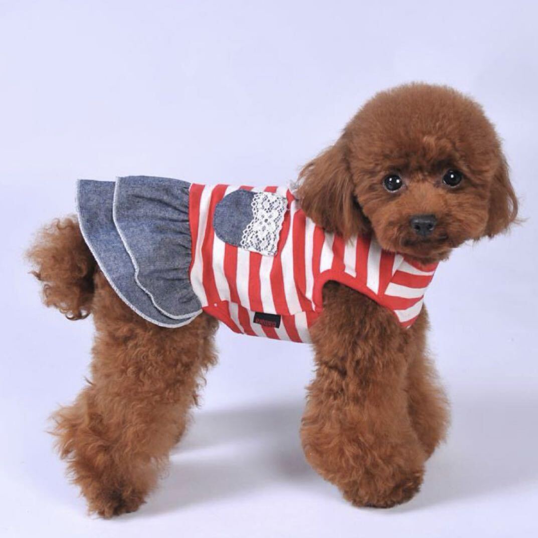 L ボーダー ワンピース （赤） 犬 犬服 貓服 犬の服 小型犬 ペット服 ペット用品 スカート 夏 ドッグウェア