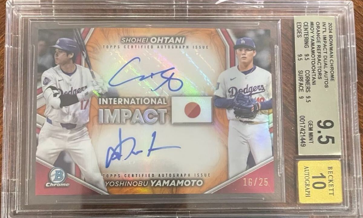 ★25枚限定★2024 Topps Bowman Chrome INTERNATIONAL IMPACT Dual Auto Orange RC 大谷翔平 山本由伸 直筆サインカード 16/25 BGS鑑定済
