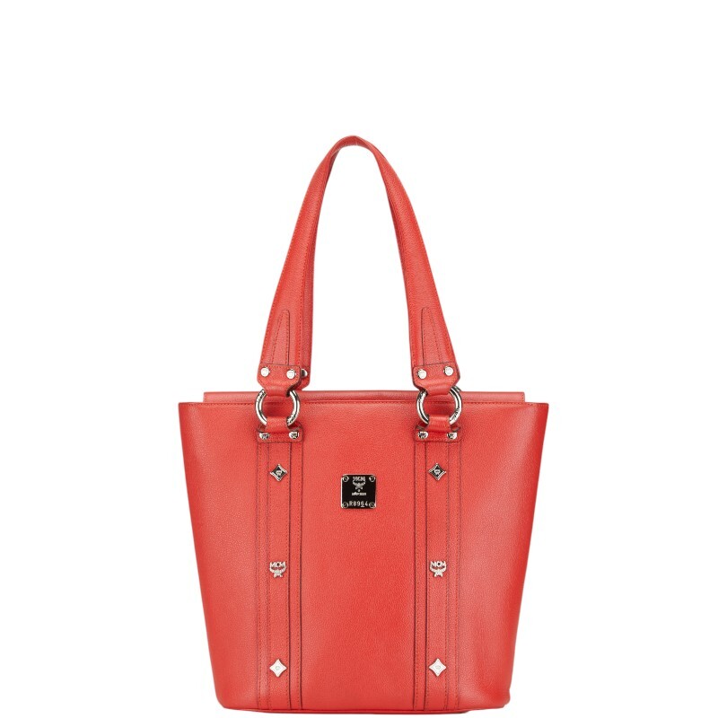 エム シー エム スタッズ ハンドバッグ トートバッグ レッド レザー レディース MCM 【中古】