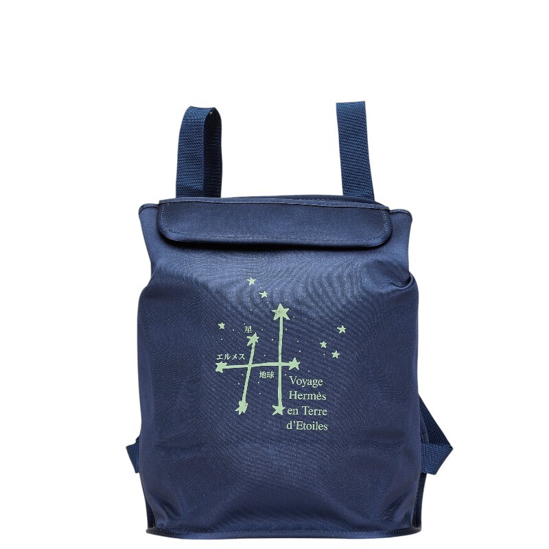 エルメス シェルパ 星を巡る旅展 リュック バックパック ネイビー グリーン ナイロン レディース HERMES