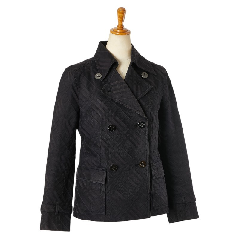 バーバリー チェック ジャケット ダブル サイズ：38 ブラック グレー コットン ポリウレタン レディース BURBERRY 【中古】