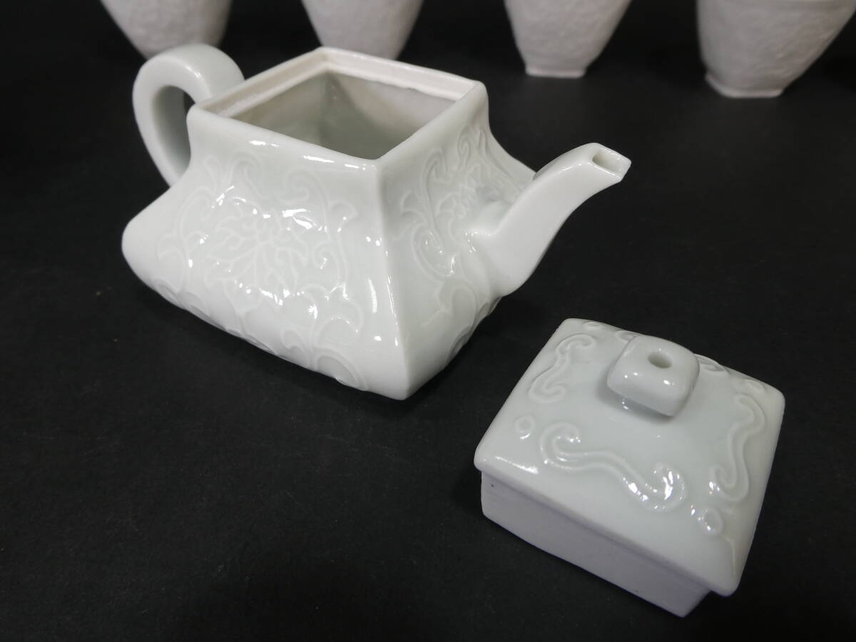 白蓉地紋 煎茶器 白磁 急須 湯冷まし 湯呑 平安 紫山 共箱 /検 白蓉地紋 煎茶器 白磁 急須 湯冷まし 湯呑 平安 紫山 共箱 /検