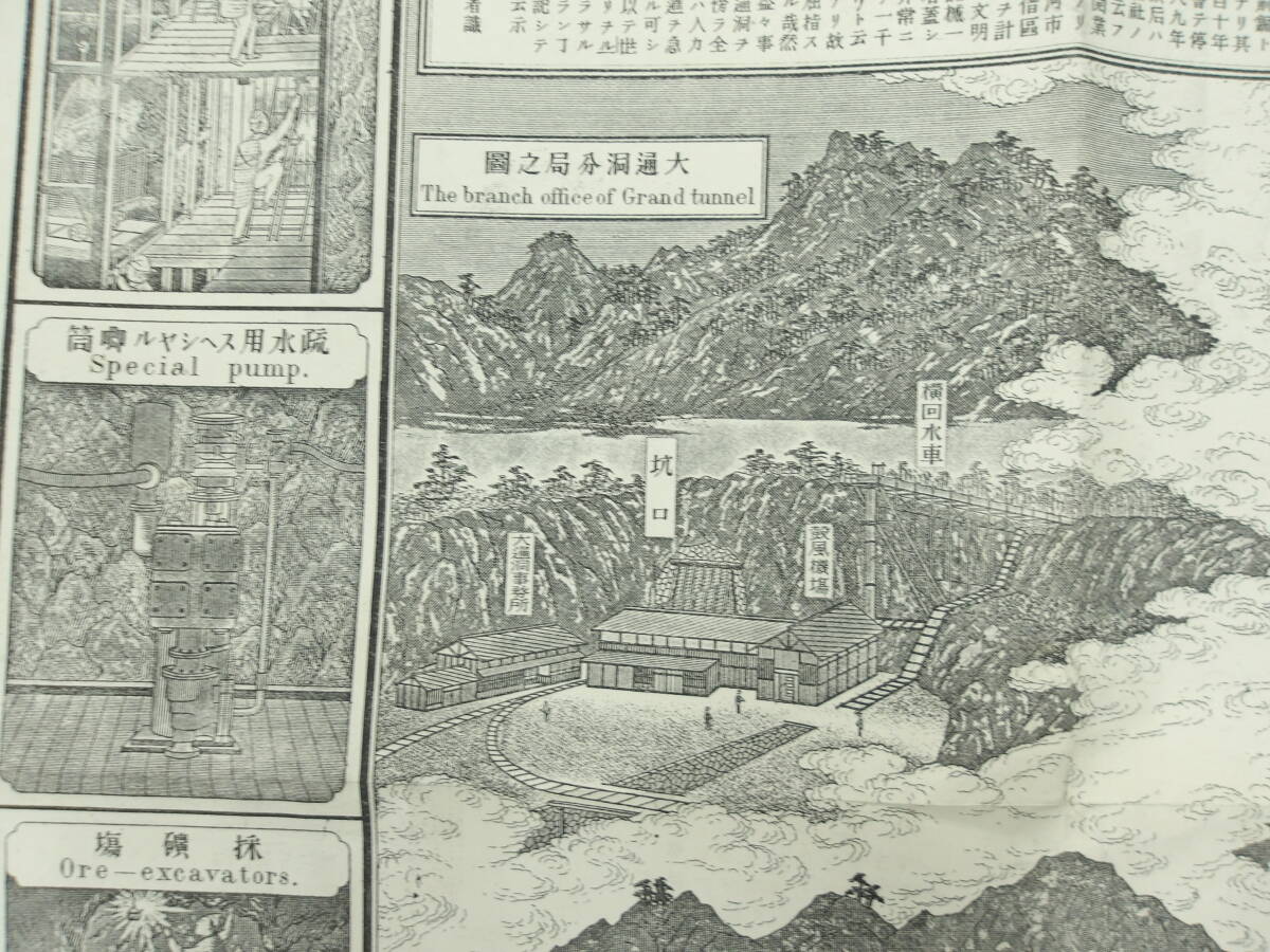 明治22年☆銅版鳥瞰図☆足尾銅山明細図☆桑島鉚之介/東京精行舎 明治22年☆銅版鳥瞰図☆足尾銅山明細図☆桑島鉚之介/東京精行舎