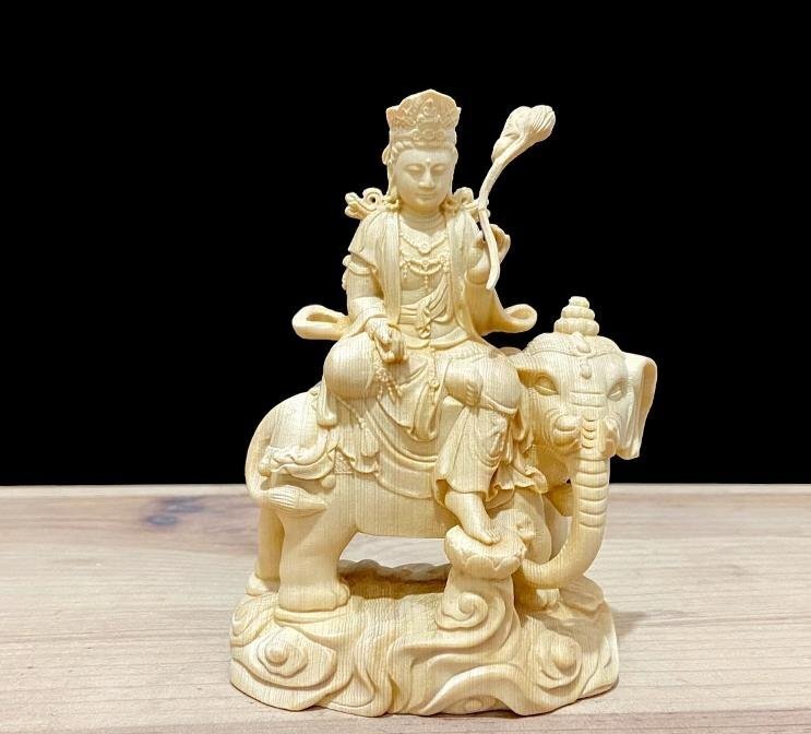 修縁堂】珍品 仏像 木彫 文殊菩薩 普賢菩薩座像一式 彫刻 一刀彫