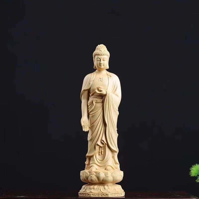 修縁堂】木彫り 仏像 淨瓶観音立像 観音菩薩 柘植材 仏教工芸 精密