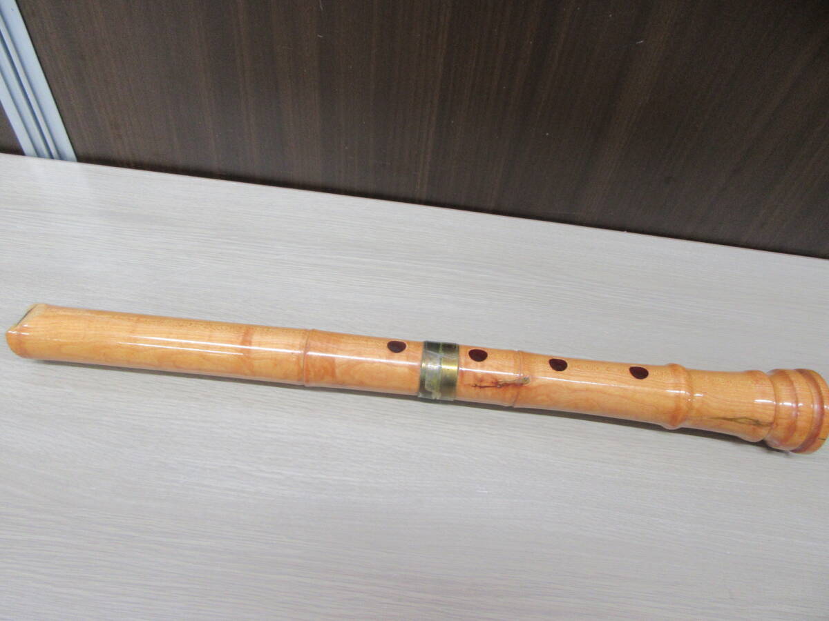 現状品 木管尺八 全長 約48.5cm 収納袋付き 楽器 縦笛 中古 苫小牧西店の画像2