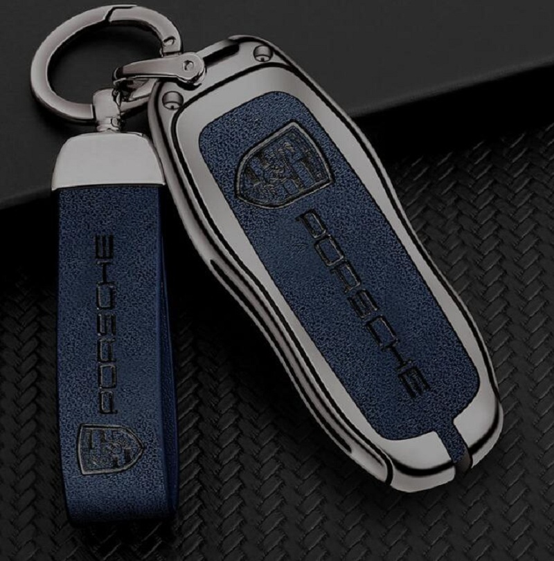  ポルシェ PORSCHE キーケース キーホルダー付き 高級 スマートキーカバーTPU 車 傷のつき にくい 防水 防塵 A番 深錆色/ブルー