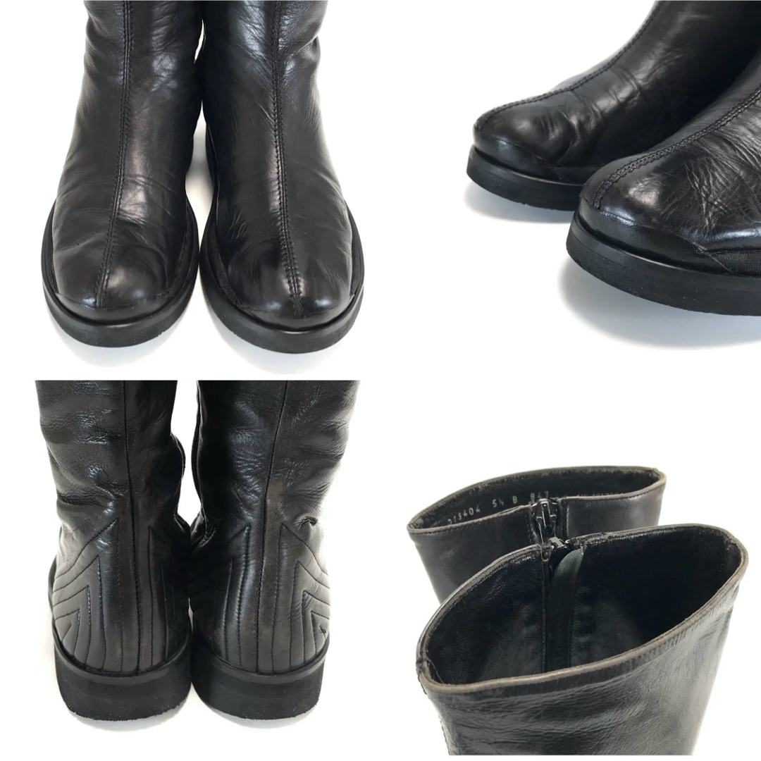 Cole Haan コールハーン ミドルブーツ ローヒール レザー ブラック 黒 ラウンドトゥ サイドジップ レディース 22.5cm 