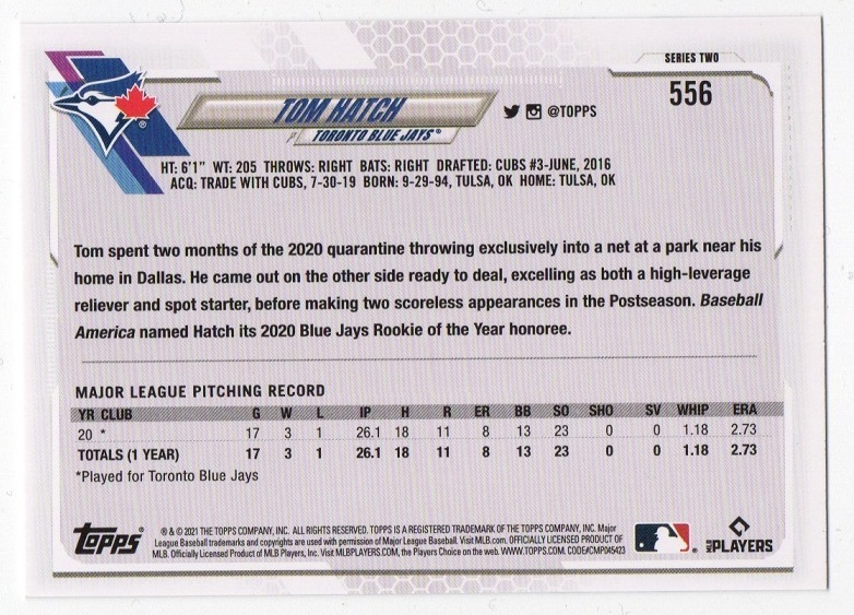 来日外国人　広島　トーマス・ハッチ　MLBルーキーカード_画像2