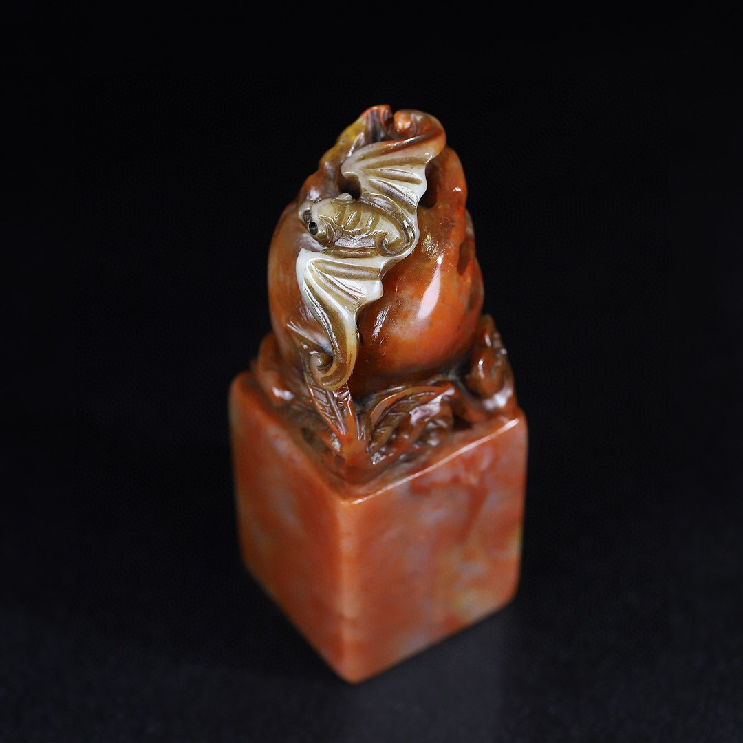 時代物 天然 芙蓉寿山石 彫刻 雙喜臨門 文房具 印鑑 縁起物 アンティーク 蔵友館蔵品・寿山石・芙蓉石・細密彫・雙福臨門印章】・希少珍品・