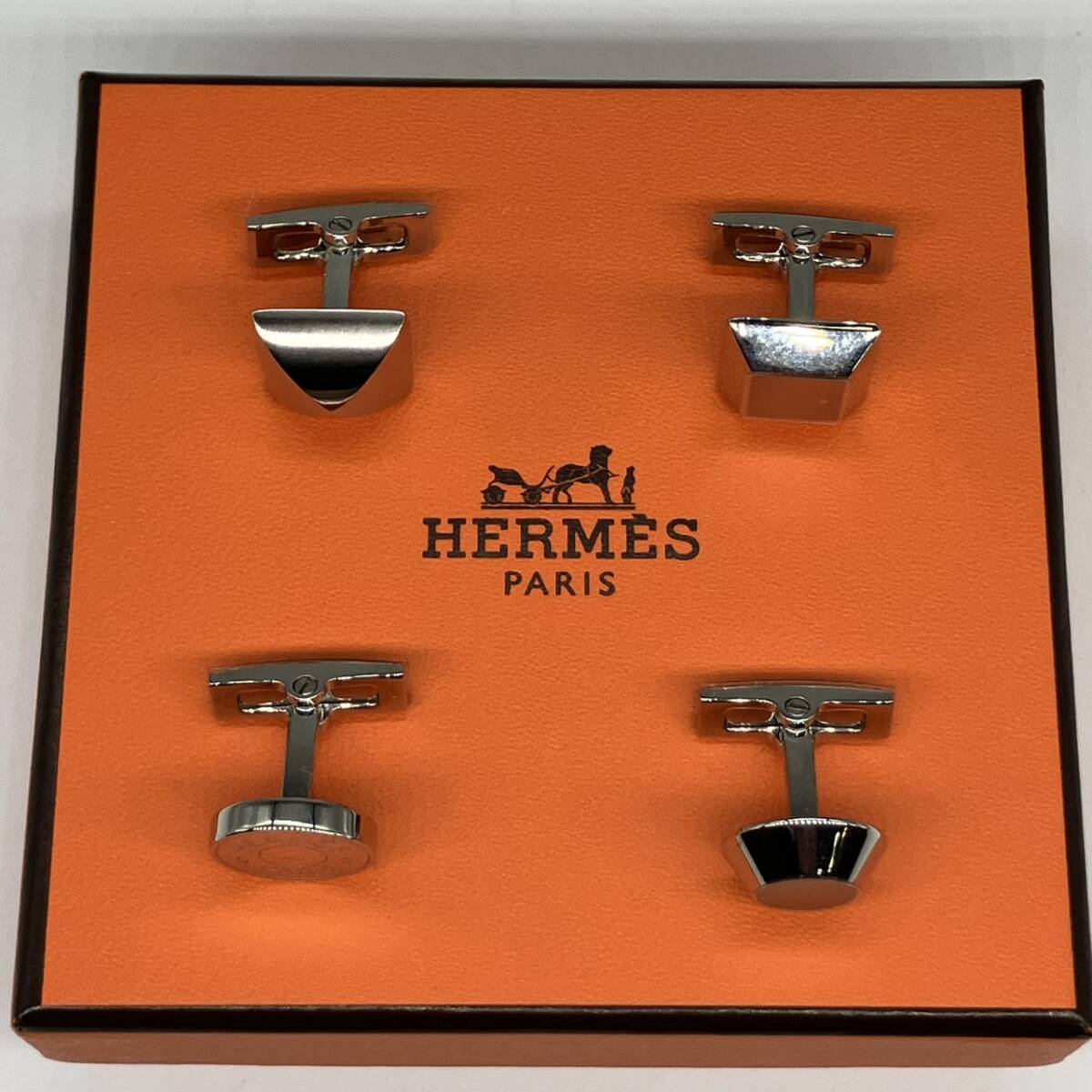 HERMES エルメス Hロゴ セリエ カフス カフリンクス 4点セット シルバー 銀 ユニセックス