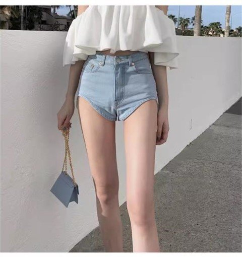  jeans short pants high waist sexy lady's S blue 