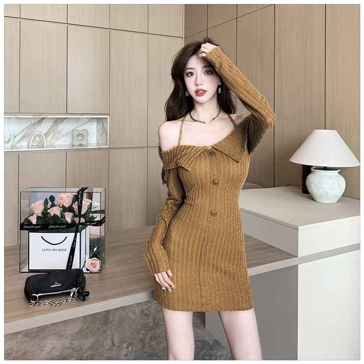  long sleeve One-piece long sleeve tight skirt minivan pi casual simple lovely autumn winter S olive 